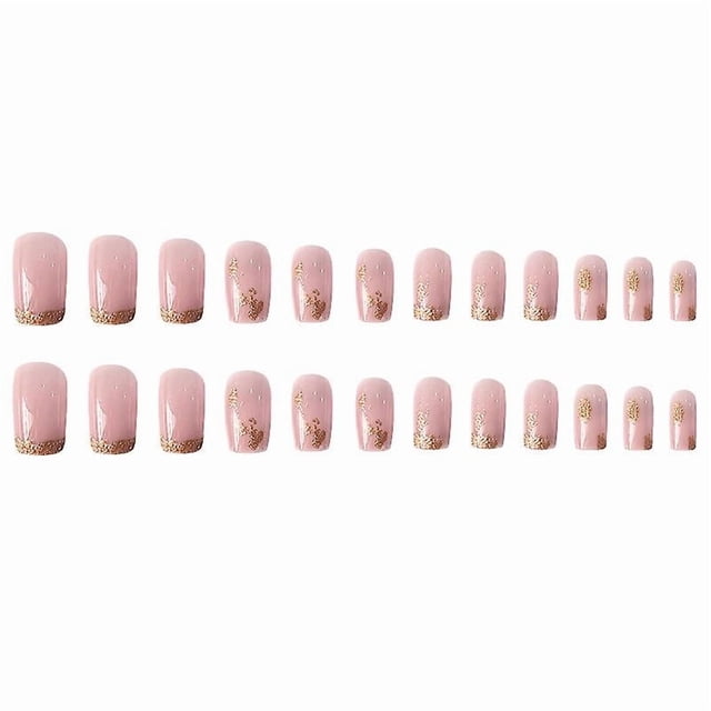 Parche de uñas postizo HUOGUO, rosa, largo y dulce, con hojuelas doradas