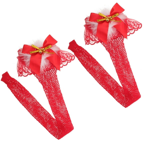 SOPOTUTU Women's Red Nylon Mesh Thigh High Stockings 1 Pair for Christmas Party and Special Occasions