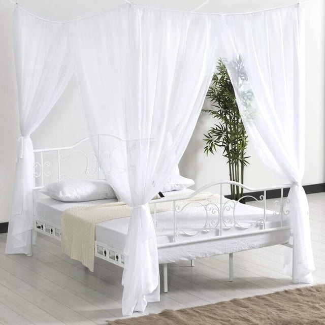 Lujoso dosel de cama para decoración de dormitorio, elegante mosquitera con cuatro puertas, nudo octogonal ajustable, cortinas de cama con dosel de tela de tul suave para cama tamaño queen king,