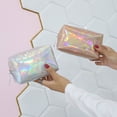 thumbnail image 4 of Bolso cosmético holográfico de cuero PU para mujer, bolso de viaje impermeable con cremallera portátil, organizador de bolsos de maquillaje, estuche para artículos de tocador Vogacara BB6802-04, 4 of 7