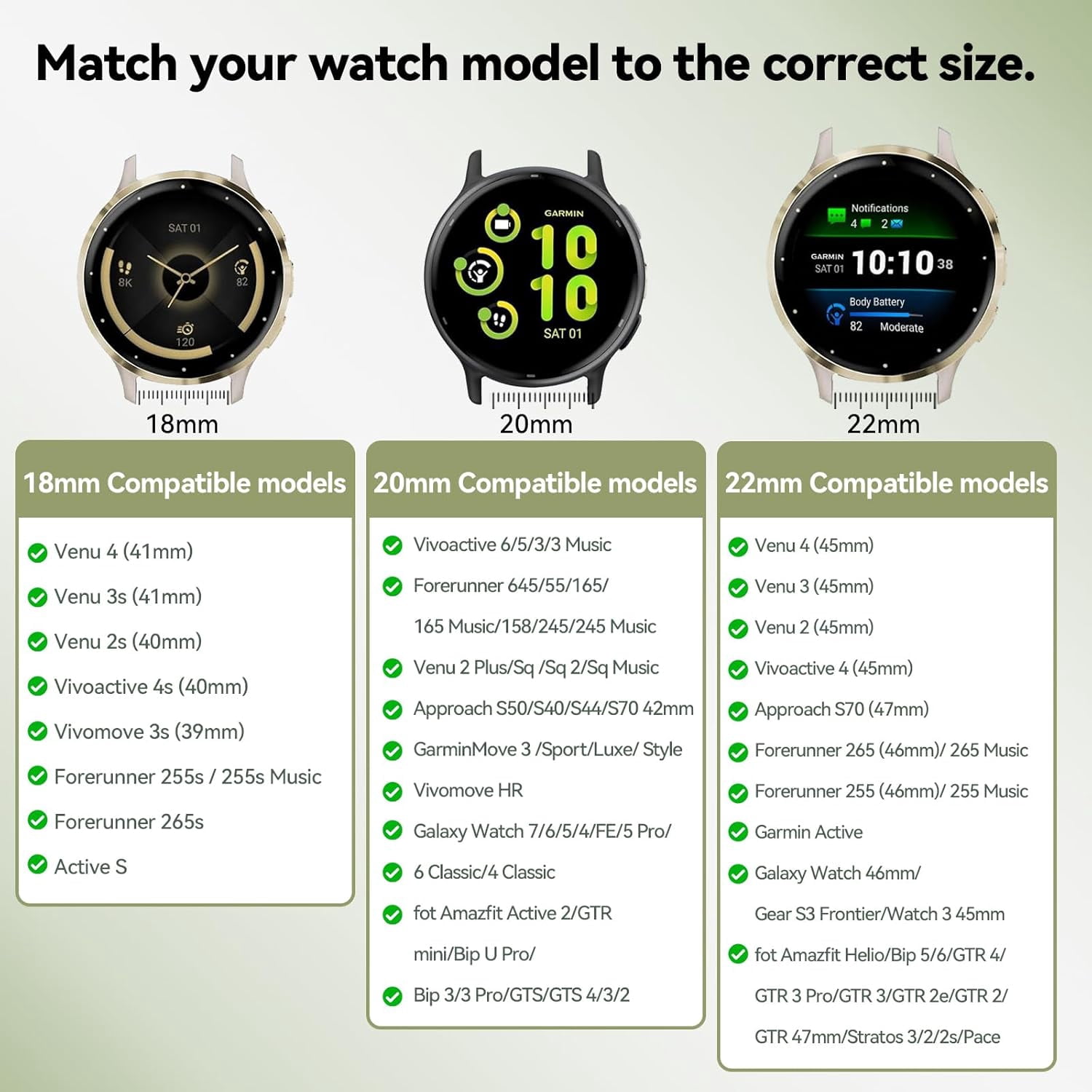 CRKMGS-Hook Loop 18mm Watch Band Compatible with Garmin Vivoactive 4S/Vivoactive 3S/Venu 4 41mm/Venu 3S/2S Band, Soft Nylon Breathable Sport Smartwatch Bands for Garmin Forerunner 255S/265S Strap Wom