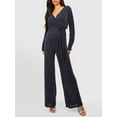 thumbnail image 4 of ZAXARRA Women’s Sparkly Wrap Jumpsuits Long Sleeve V Neck Solid Color Rompers Long Pants with Belt, 4 of 5