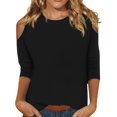 thumbnail image 2 of Workout Tops for Women Womens Sexy Cold Shouler 3/4 Sleeve T-Shirts O-Neck Cute Tops Solid Basic Tees Summer Pullover, 2 of 6
