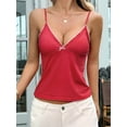 thumbnail image 3 of Women Y2k Polka Dot Print Tank Top Spaghetti Strap Lace Trim Camisole Sheer Mesh Crop Going Out Tops Red M, 3 of 8