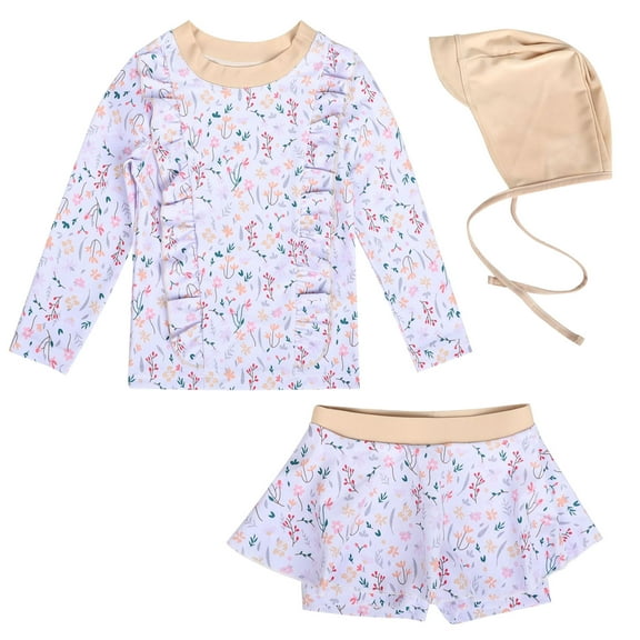 Qingpeng Girls Rash Guard Sets Long Sleeves Swimsuit 3 Pieces Tankini Bathing Suit Swimwear for Girls 2-9 Years