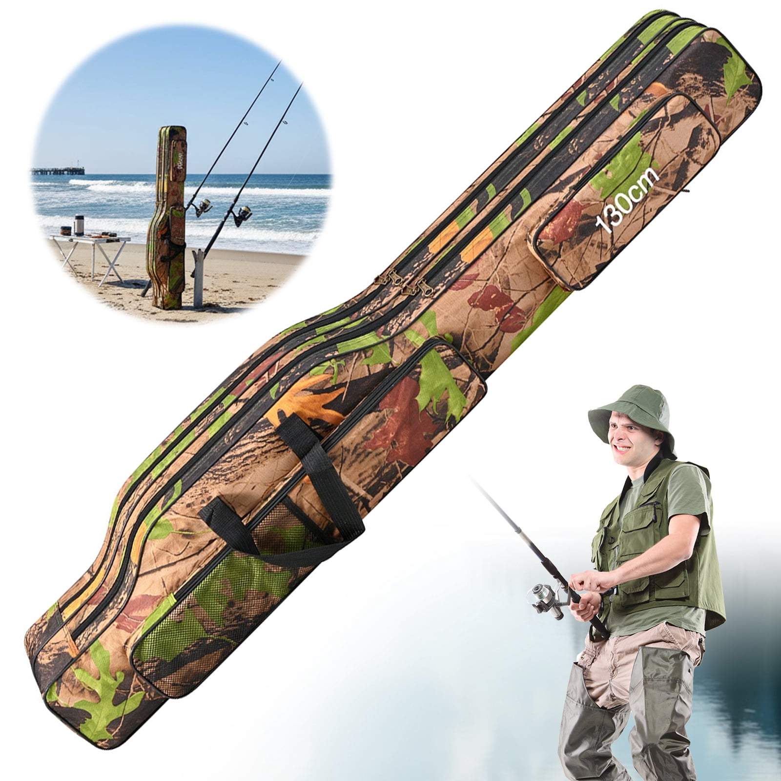 HUISZJ Fishing Storage Bag, Large Fishing Bag with Handle, Tackle Storage Bag Case for Fishing Equipment (Camouflage 1.3M)