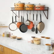 Auledio Pot and Pan Organizer Rack Wall-Mounted Cookware Storage Shelf with 10 Pot Hooks for Kitchen in Bronze