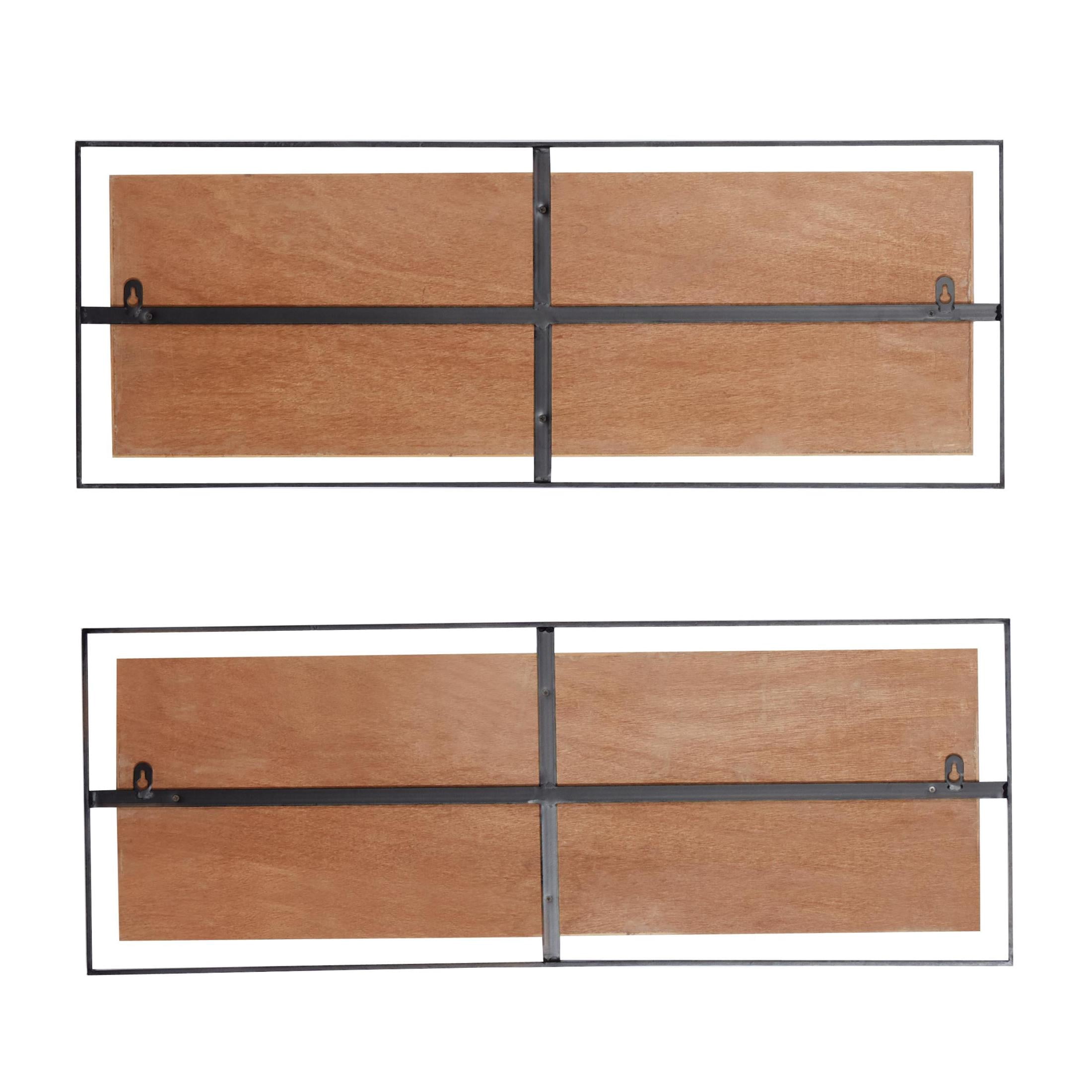 DecMode Iron Farmhouse Chevron Patterned Wall Décor Set of 2 32"W x 12"H, with Golden Brown Finish Surrounded by Metal Black Border