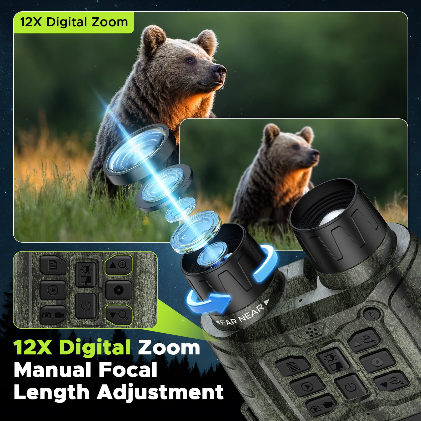CAMPARK Night Vision Goggles - 4K 112MP Night Vision Binoculars with 64GB TF Card can Save Photo and Video, 3'' HD Screen for Camping & Security