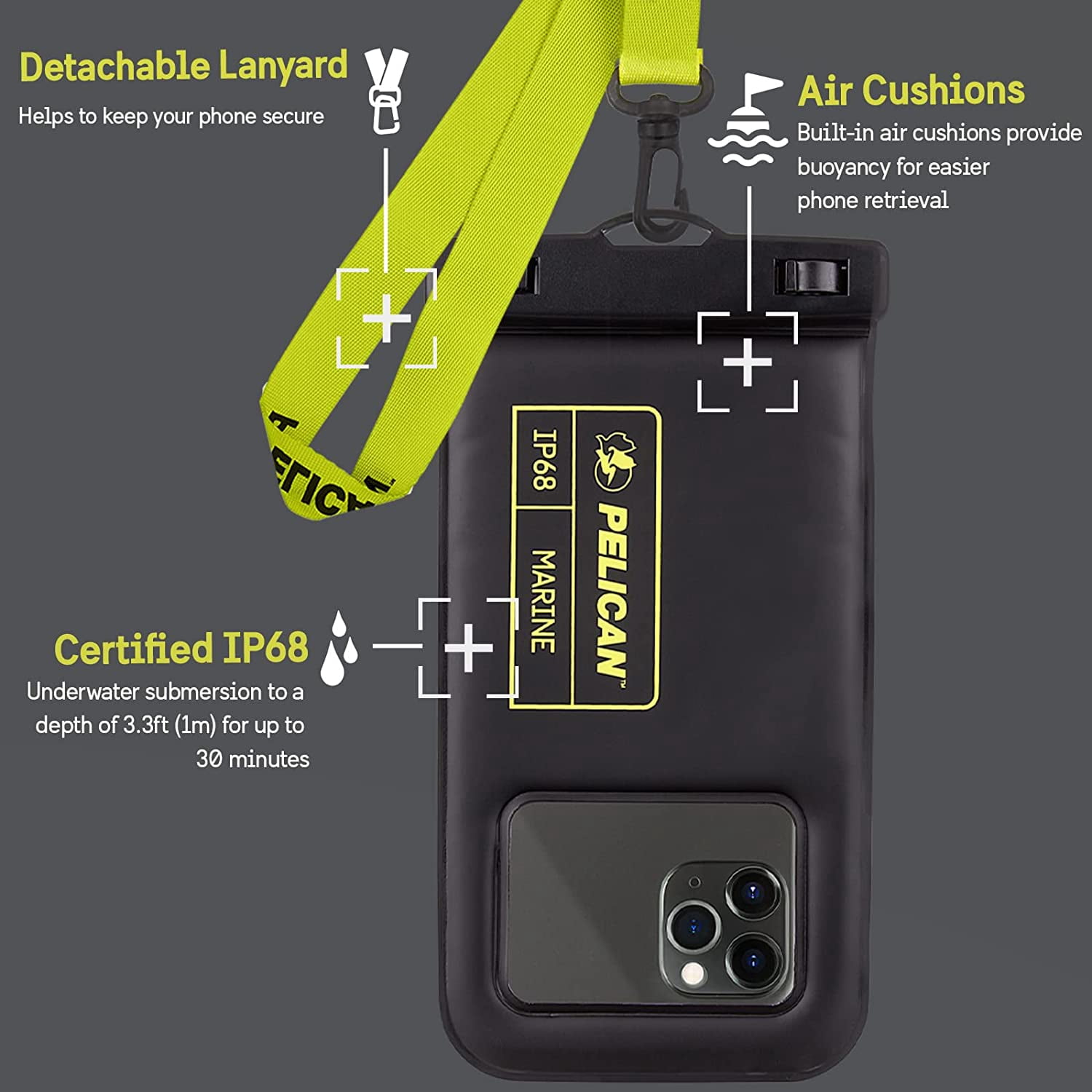 Pelican Marine Waterproof Cell Phone Floating Pouch - Hi-Vis Yellow (4 Pack)
