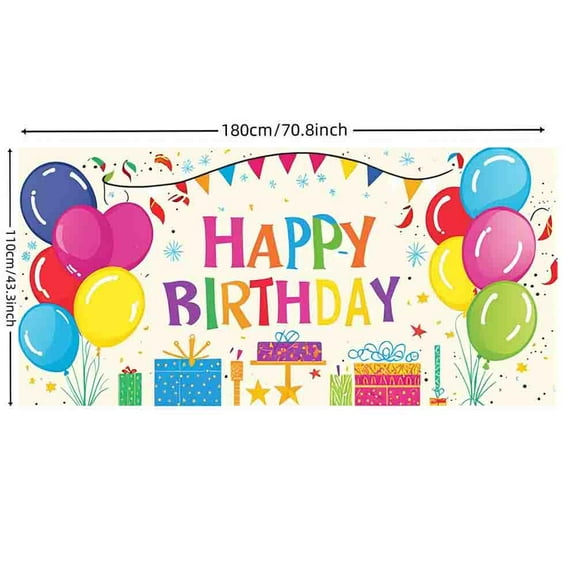 LUUFILx Happy birthday background decoration banner, large white color happy birthday logo gift box banner star photo background suitable , men and women birthday party decoration 70.8 x 43.3 inches