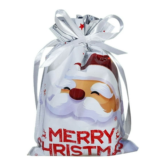 Bolsas de regalo navideñas con cierre con cordón - Decoraciones para fiestas navideñas de papel de aluminio 16x24cm - Patrones festivos para envoltorios y decoración del árbol