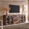 thumbnail image 6 of Glass Arched Door Sideboard Buffet Cabinet, Accent Cabinet with Adjustable Shelf, Wood Modular Credenza Storage Cabinet for Dining Room, Living Room, Entryway, Rustic Brown, 6 of 8