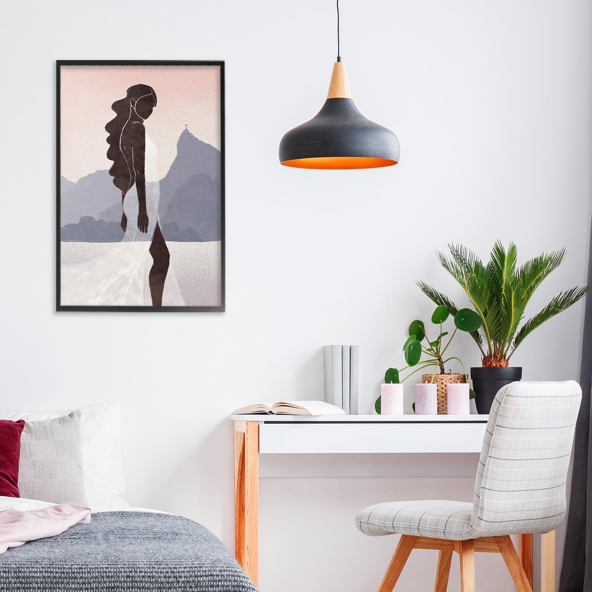 Stupell Industries Garota Silhouette Portrait Black Framed Giclee Art, design by Yuyu Pont
