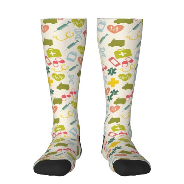 Balery Medical Icons Calcetines novedosos Calcetines deportivos Calcetines hasta la rodilla Calcetines de algodón Calcetines originales y geniales