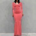 thumbnail image 2 of IROINNID Maxi Dress for Women Strapless Bodycon Dress Sexy Buttocks Round-Neck Slimming Long Sleeve Dress Reduced,Watermelon Red, 2 of 7