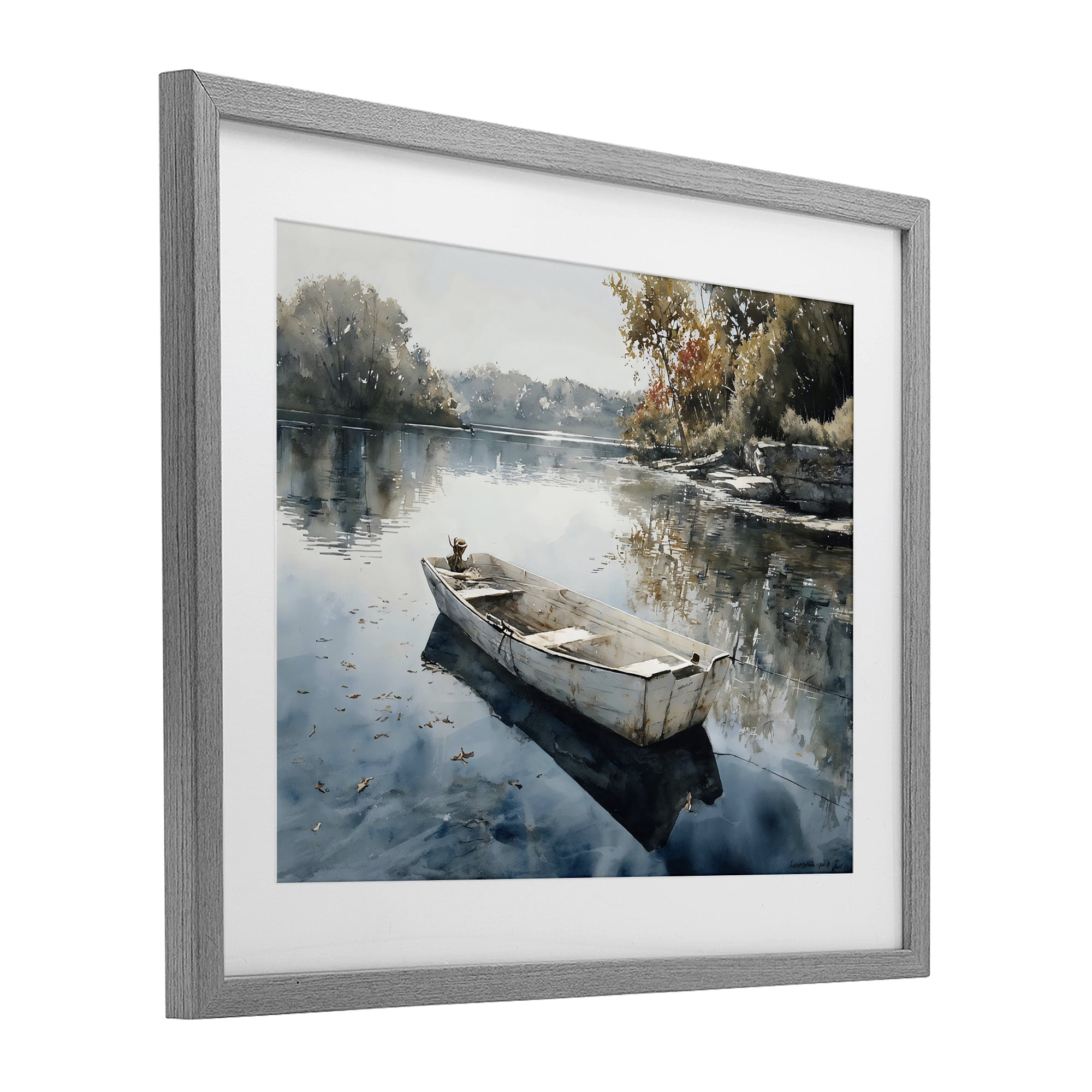 Stupell Industries Boat Ride Through Autumn Reflections Gray Framed Print Under Glass, design by Franklyn Gregory