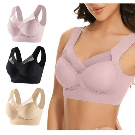 BYOIMUD 3 Pack Corset Bras Savings Smooth Invisible Look Bra with Mesh Breathable Gift for Women Every Bra Wear Everywhere Comfort Plus Size Fashion 2023 Black g XL
