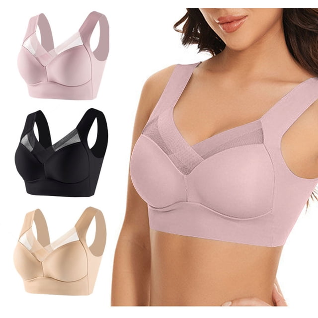Timegard Womens 3pc Wireless Bra Mesh Back Smoothing Full Coverage High Support Comfort Thin Bralette