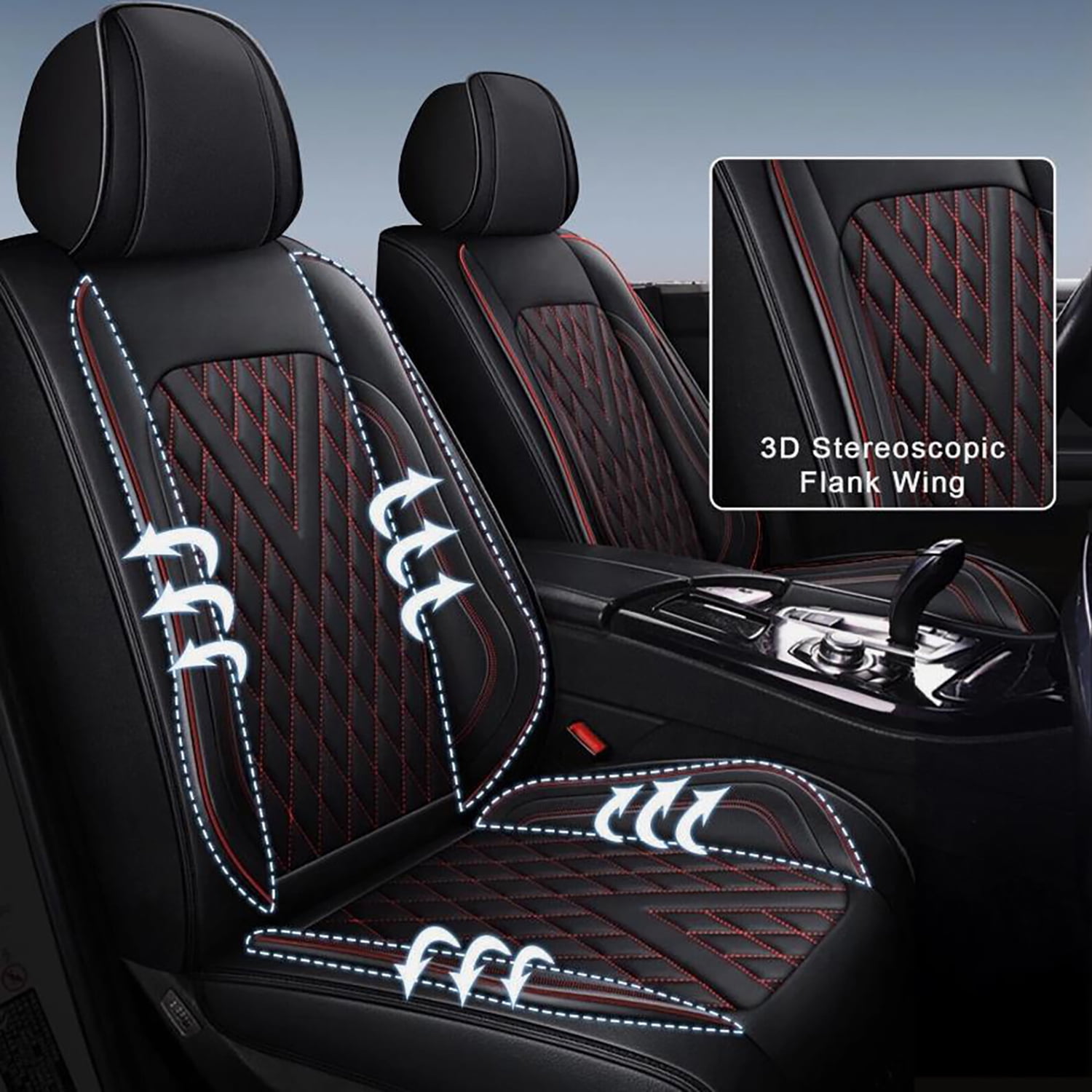 Car Seat Covers Full Set for Car Seat Covers Custom Fit for Honda CR-V 2015-2025 2 Rows 5-Seat Set Faux Leather Seat Covers Waterproof Car Seat Protector (5-Seat Set, Black&Redline)
