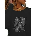 thumbnail image 3 of FASHIONWT Women Pure Color Print Long Sleeve Pullover Top Loose Base T-Shirt, 3 of 4