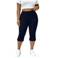 thumbnail image 2 of Noric Women's Plus Size Bow Tie Cuff Capri Leggings High Waist Stretchy Yoga Pants Side Split Casual Workout Cropped Tights, 2 of 9