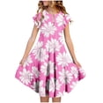 thumbnail image 1 of Zpanxa Robes Florales pour Filles Été Manches Courtes Manches Volantées Col Rond Imprimé de Fleurs Taille Poche Robe Superposée Polyester Spandex Multicolore 14-15 Ans, 1 of 5