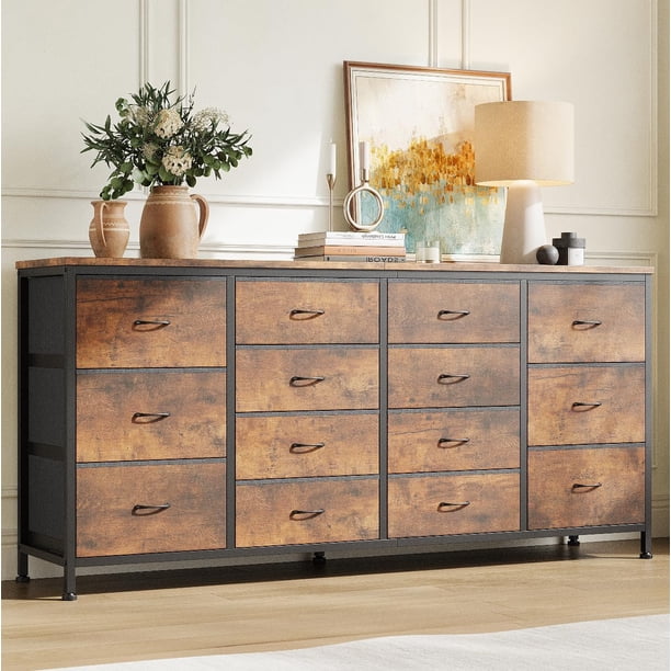 14 cajón cómoda 63 pulgada fabric cómoda mesa de TV con power outlet para 65 70 75 pulgada TV long entertainment center para dormitorio closet sala de estar entrada