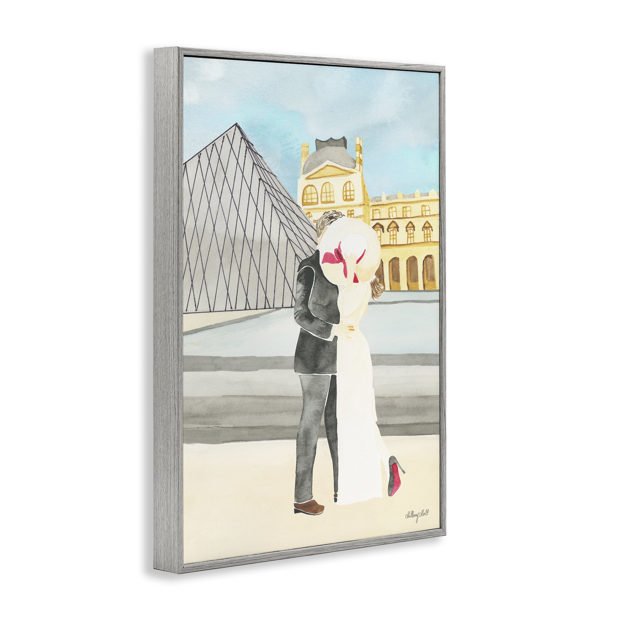 Stupell Industries Couple Embrace At The Louvre Gray Framed Giclee Art, design by Hillary Holt