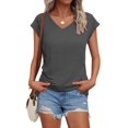 thumbnail image 3 of KLHDSF Womens Summer Tops Soft V Neck Short Sleeve Tee Summer Casual Stretchy Daily Basic Top Dark Gray XL, 3 of 6
