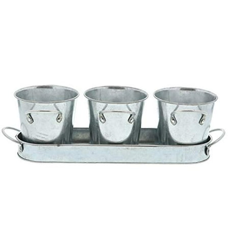 Barnyard Designs Succulent Herb Pot Planter With Tray For Indoor And Outdoor Use Rustic Vintage Galvanized Metal Plant Holder Set Of 3
