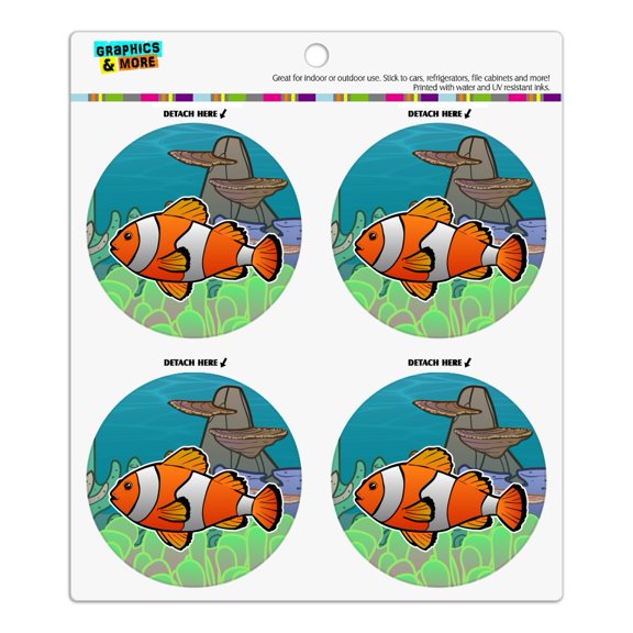 Clown Fish in Ocean Reef Coral Anemone Refrigerator Fridge Locker Vinyl Circle Magnet Set