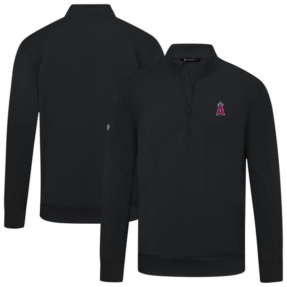 Men's Levelwear  Black Los Angeles Angels Upright Insignia Tri-Blend Quarter-Zip Pullover