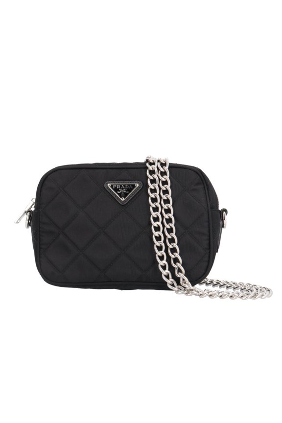 Pre-Owned Prada Quilted Chain Shoulder Bag, Nylon 1BH028, Black, Women's PRADA