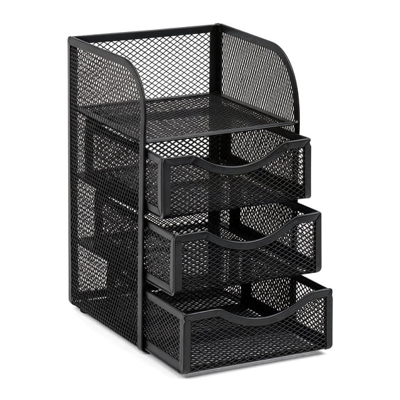 Damkogic 3-Compartment Desk Organizer Shelf & Storage, Black