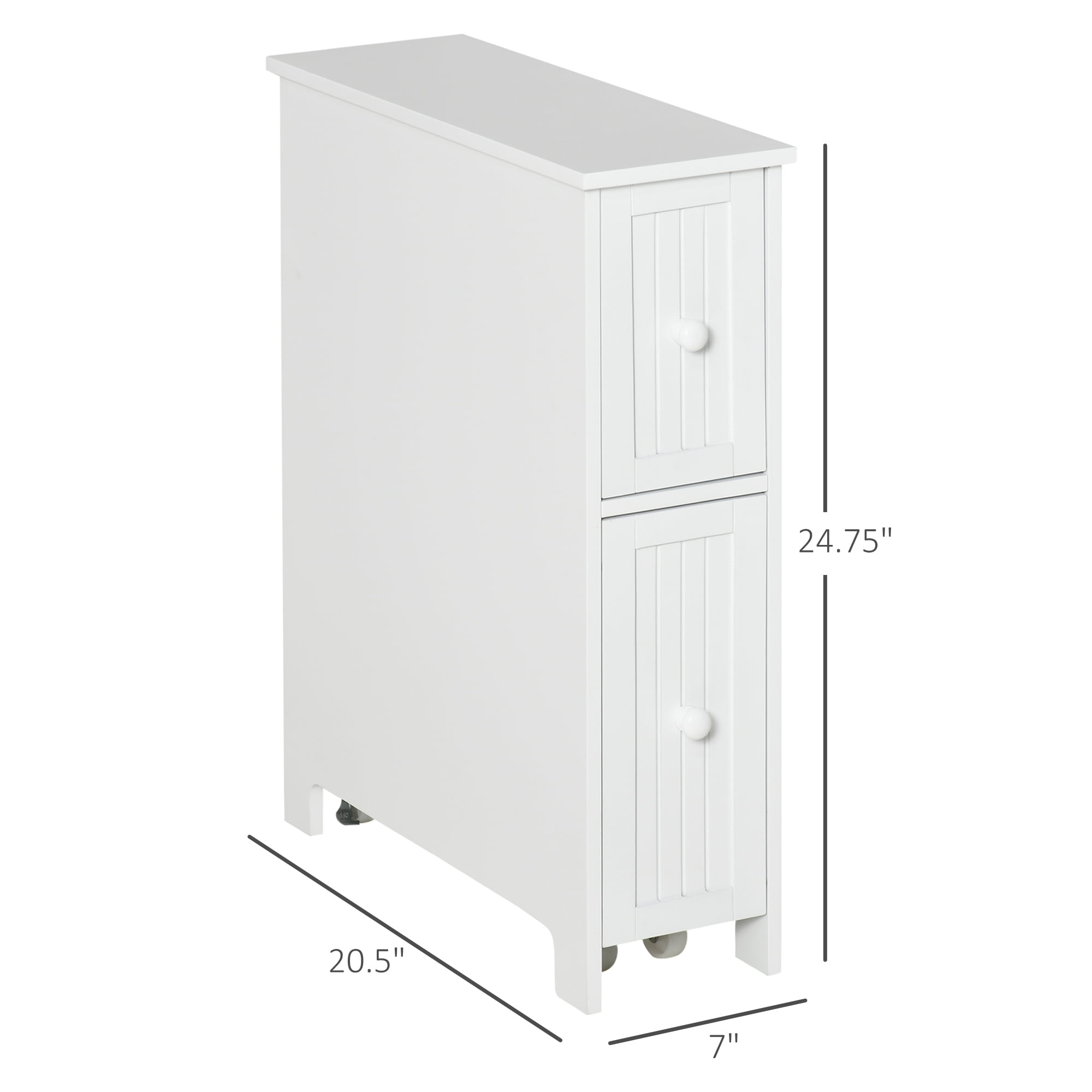 HOQBN Slim Bathroom Cabinet, Freestanding Storage Cabinet, Toilet Paper Holder with 2 Drawers, Side Towel Rack and Wheels, White