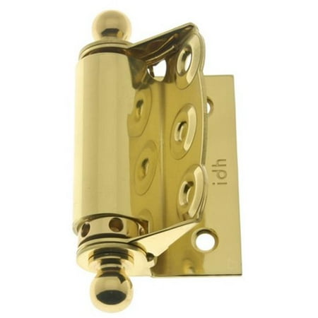 Hinge Finial Polished Brass - Idh by St. Simons 80320-003 Solid Brass Half Surface Adjustable Spring Screen Door Hinges with Ball Finials, Polished Brass