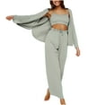 thumbnail image 3 of Elainilye Fashion Pajamas for Women Set Vests Three Piece Set Strips Wearing Long Pants Pajamas Homewear Loungewear,Green, 3 of 6