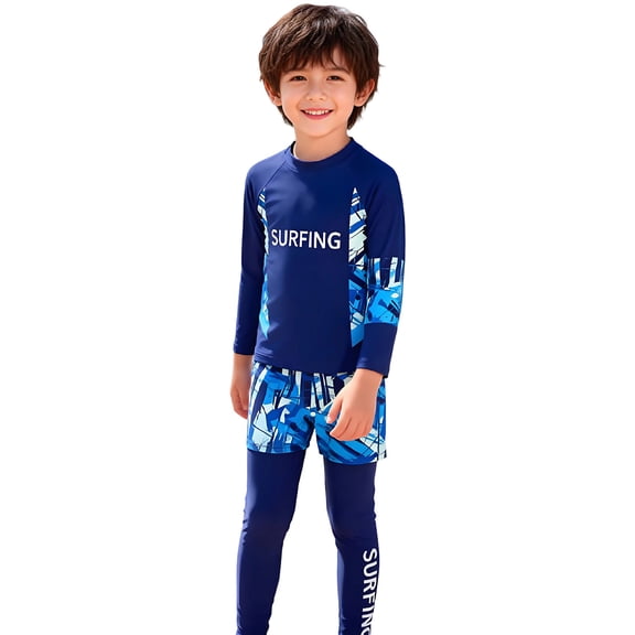 Boy Shorts Swimwear Sets Sun Protection and Long/short Sleeve Bathing Suits Swimwear Sets Beach Holiday Clothes Blue 7-8 Years