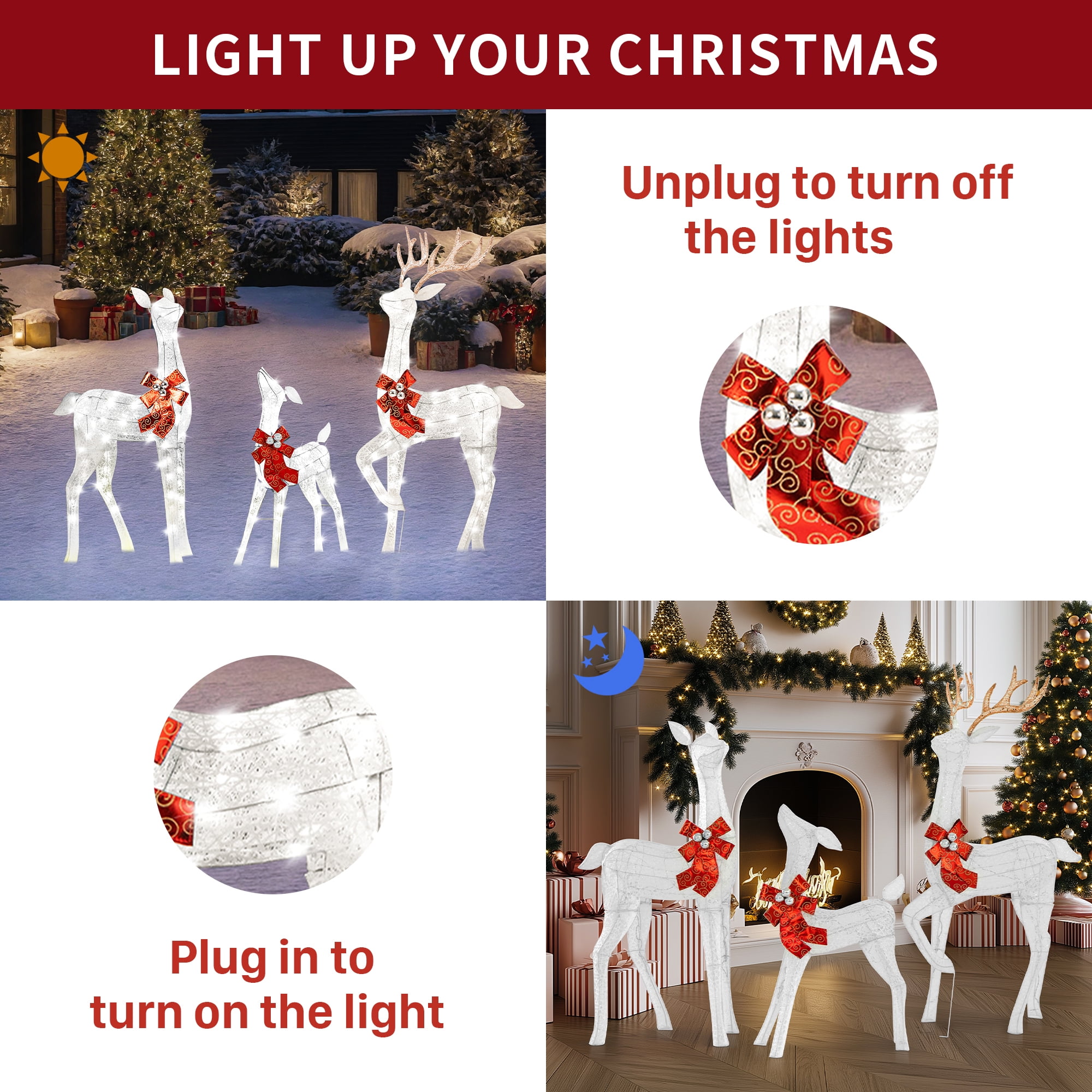KUETH 3-Piece Outdoor XMAS Decor: 3D Pre Lit Deer Family KUETH 3-Piece Outdoor XMAS Decor: 3D Pre Lit Deer Family
