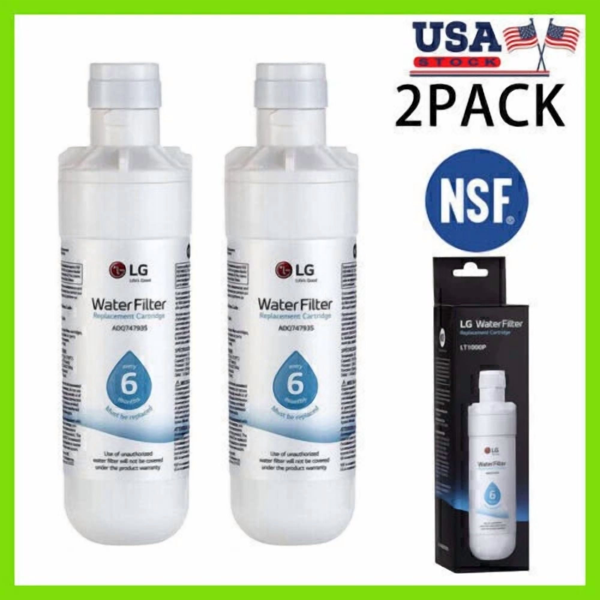 2 Pack LG LT1000P Refresh Refrigerator Ice Water Filter ADQ747935 GF-D706BSL USA