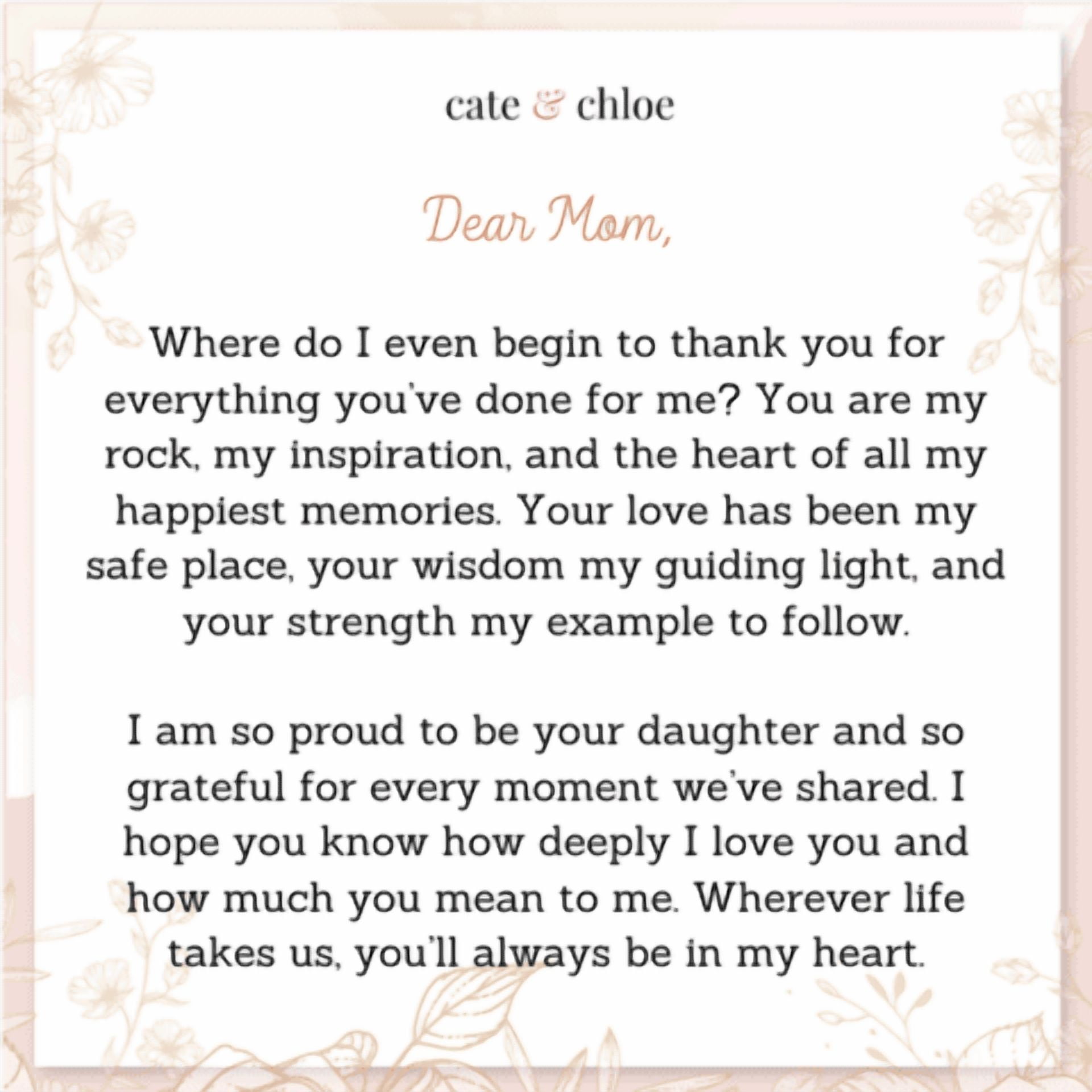 Cate & Chloe Jenna 18k White Gold Plated Necklace with Heartfelt Message Card, Gift for Mom