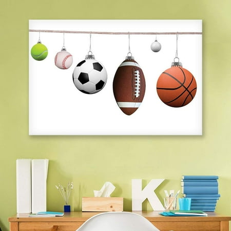 Soccer Canvas Art - wall26 - Canvas Wall Art Sports Theme - Tennis Ball, Baseball, Soccer, Football,Golf Ball Basketball on a String - Giclee Print Gallery Wrap Modern Home Decor Ready to Hang - 32x48 inches