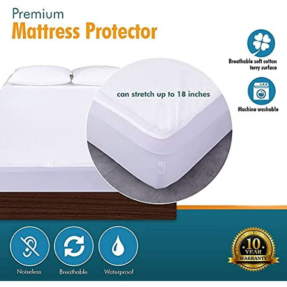 PlushDeluxe Twin Cotton Mattress Protector - Waterproof Double Mattress Protector with Fitted Sheet Design - Soft & Durable Mattress Pad Protector for Noiseless Sleep - Easy to Install and C