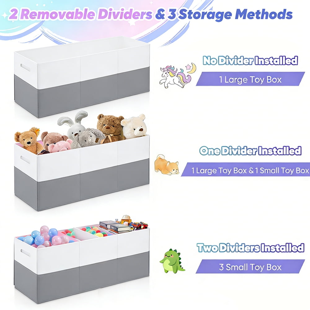 Large Foldable Toy Storage Bin 96x36x40cm - Collapsible Organizer Box with Lid, White & Gray Multi-Purpose Home Storage for Toys, Clothes, Blankets