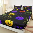 thumbnail image 3 of jejeloiu Funny Pumpkin Lantern Halloween Purple Yellow Black Twin Sheet Set,Super Cozy Teens Girl Bedding,3-Piece, 3 of 7