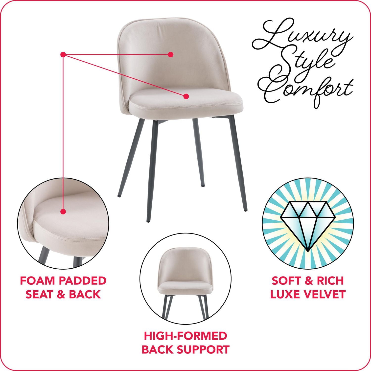 Ensemble de table à manger ronde moderne en marbre blanc CorLiving Ivo 4 pièces avec chaises rembourrées en velours pour 3 personnes - Table à manger et chaises compactes 4 pièces - Ensemble table et