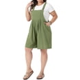 thumbnail image 4 of Agnes Orinda Women's Plus Size Overall Shorts Adjustable Strapes Sleeveless Pleated Jumpsuit Rompers Summer Casual Overalls Shortalls with Pocket 3X Green, 4 of 6