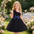 thumbnail image 4 of Huowey Kids Girls Party Dress Sleeveless Solid Color Off Shoulder Ruffles Spaghetti Strap Ribbed Patchwork Mesh Pleated 3D Butterflies High Waist Dresses Flowy Birthday Wedding Gowns,Blue,3-4 Years, 4 of 6