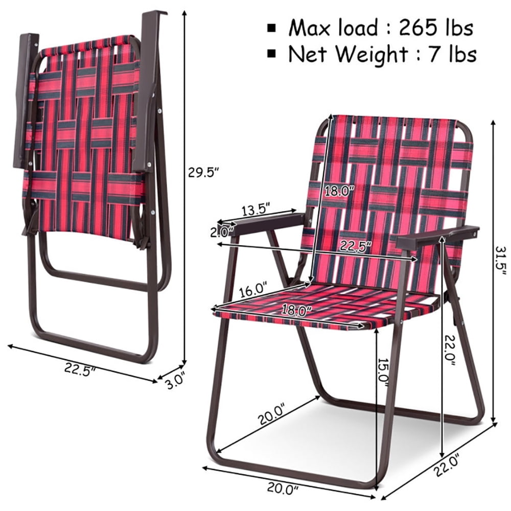 Resenkos 6 Pieces Folding Beach Chair Camping Lawn Webbing Chair-Red, Patio Lawn Webbed Folding Chairs, Outdoor Beach Portable Camping Chair for Yard, Garden Dining
